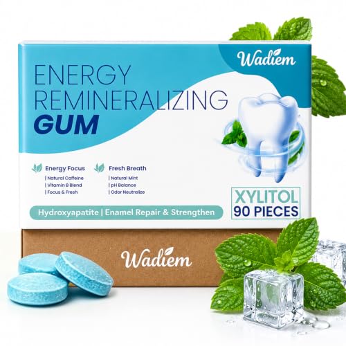Remineralizing Gum with Nano-Hydroxyapatite & Xylitol | 90 Pieces | Energy & Focus Chewing Gum with Caffeine + L-Theanine, Repair for Gum Teeth, Extra Strong Mint Breath Freshener, Sugar Free - image 1