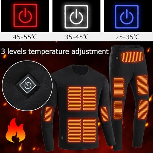 TOVCHEI 22-Zone Heated Thermal Underwear Top Pants Set Winters Outdoor Cycling USB Heating Clothes for Men Women,with Battery,Men gray,4XL
