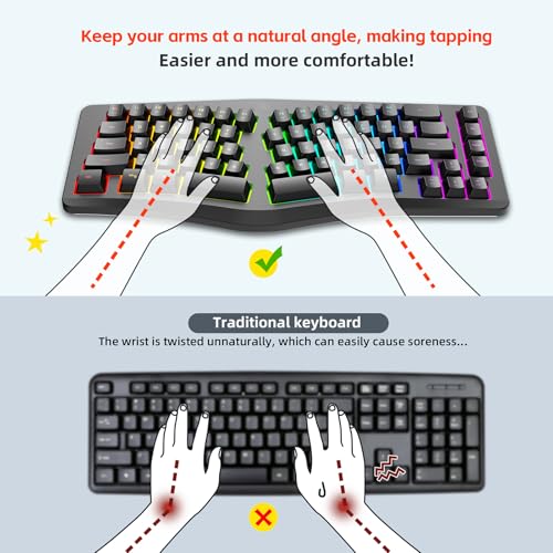 HXMJ-Wired Ergonomic Gaming Keyboard,Mechanical Feel,Detachable USB Cable,69 Keys,RGB Backlit-Black - image 2
