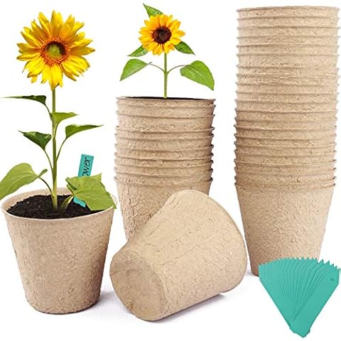 SHEEFLY 48 Pack Seed Starter Tray Peat Pots Kits, Biodegradable Compostable Planting Pots Germination Sow and Grow Seed Trays for Garden (3.15") Cover