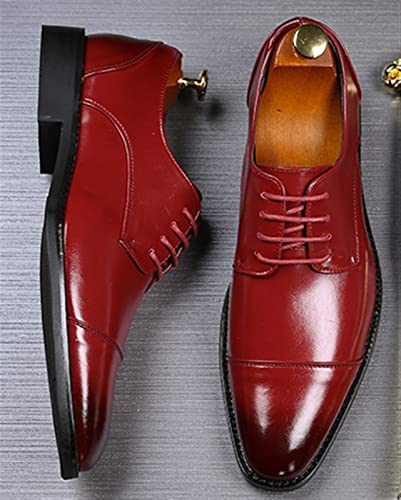 Dress Oxford Formal Shoes for Men Lace Up Cap Toe Black Burnished Toe PU Leather Anti-Slip Low Top Resistant Non Slip Block Heel Wedding(Red,10 M US)3
