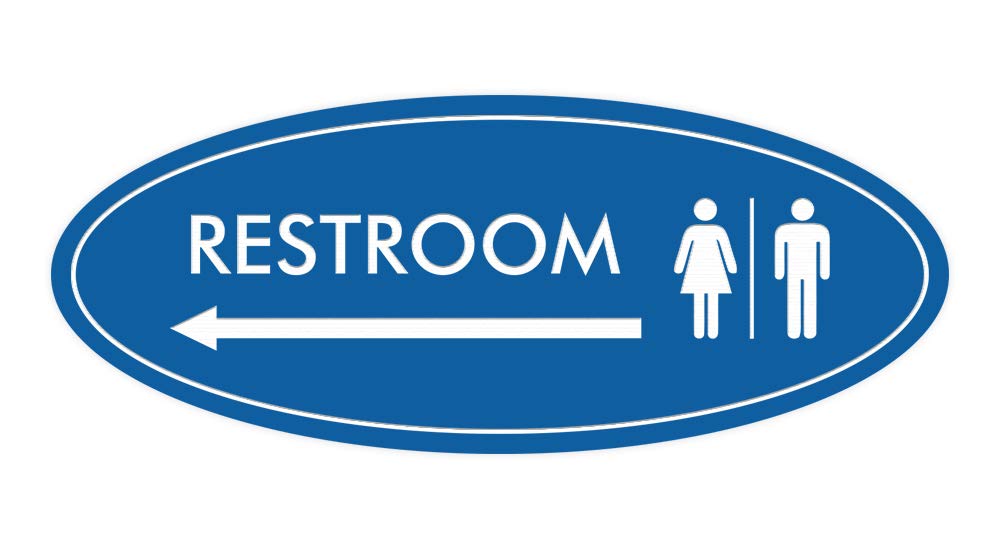 Signs ByLITA Oval RESTROOM LEFT ARROW Sign (Blue) - Large 1 Pack