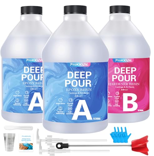 ProKKUV Epoxy Resin Deep Pour Epoxy Resin 1.5 Gallon 2 to 4 Inch Depth Crystal Clear High-Gloss No Bubble Self Leveling for DIY Molds Wood River Table Flower Preservation Top Mold Crafts 2:1 Ratio