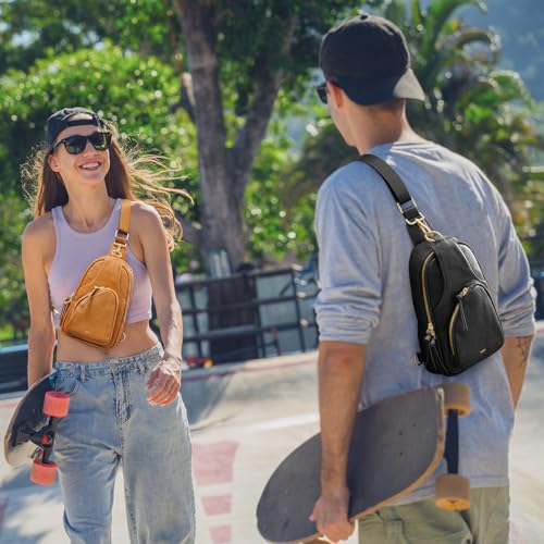 Image of Kattee Sling Bag for Women, Leather Fanny Packs Crossbody Purse, Small Chest Bag with RFID Blocking, Black