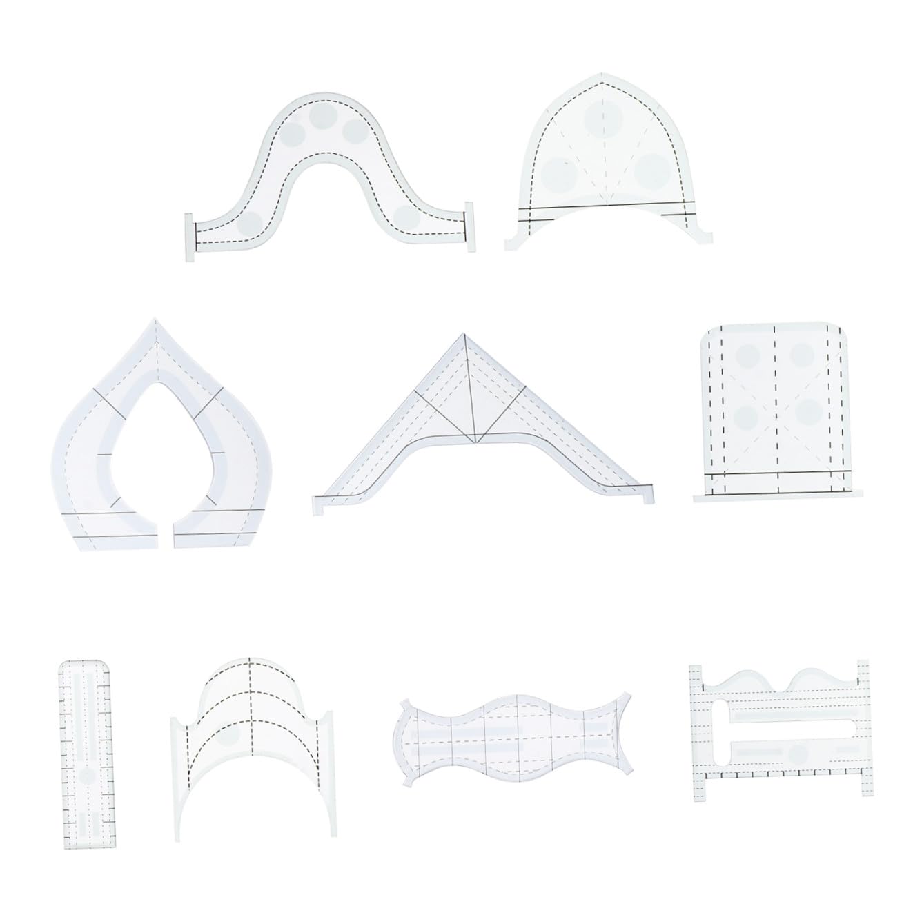 Righello per Cucire Tessuti in Acrilico 9 Pezzi per Patchwork | Set di 9 Modelli Sagomati, Formato per Lavorazioni Diy, Accessorio per Trapuntina e Toppa Piumino