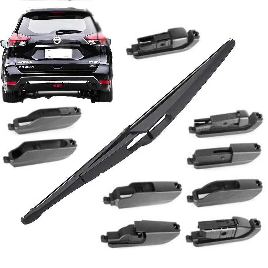 AUTOZOCO Escobillas limpiaparabrisas coche trasero 22.9 cm, escobilla cristal trasero 22.9 cm, escobilla trasero multi adaptador, Compatible con la mayoría vehículos, Incluye 10 adaptadores