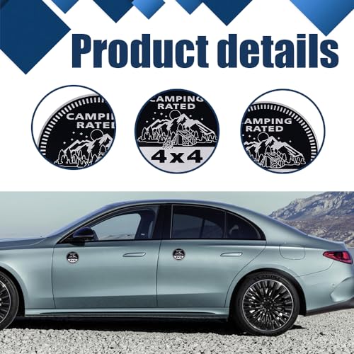 Image of Camping Badge Rated Car Emblem, 4 x 4 3D Metal Car Badge Decals Stickers Round Emblem Decals, Universal Exterior Decorations Accessories Emblems Badge for Jeep Wrangler Vehicles Truck SUV RV