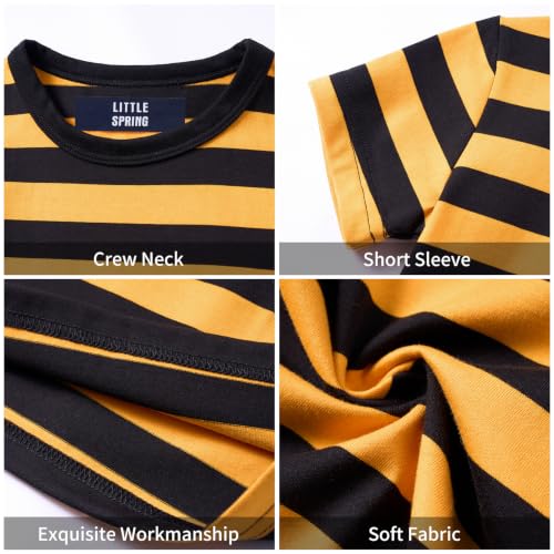 Image of LittleSpring Boys Girls T Shirt Rainbow Striped Cotton Crewneck Tees for Kids Fashion