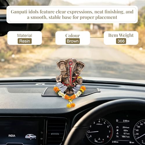 Image of Kuber Industries Set of 3 Small Bal Ganesha Figurines for Car Dashboard | Resin Ganpati Murti | Idols for Home Decor /Temple /Office Desk & Puja | Brown