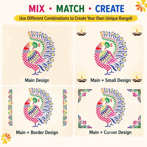 Image of SWAGSTATION Mandala Rangoli Stencils Set Rangoli Stencils Big Size for Floor (Set of 7 Stencil, 6 Rangoli Colors Set, Decorative Stencils Combo 61WS0771) Mandala Rangoli Making Tools Kit, Multi