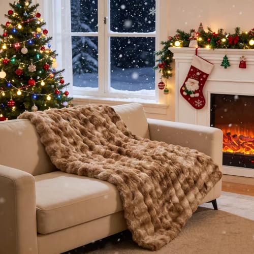 EMME Bubble Decke Sofa Kuscheldecke Kaninchen Plüsch Dicke Decke, Wohndecke Flauschig Sofaüberwurf Couchdecke, Fleecedecke, Flauschige Wohndecke für Couch