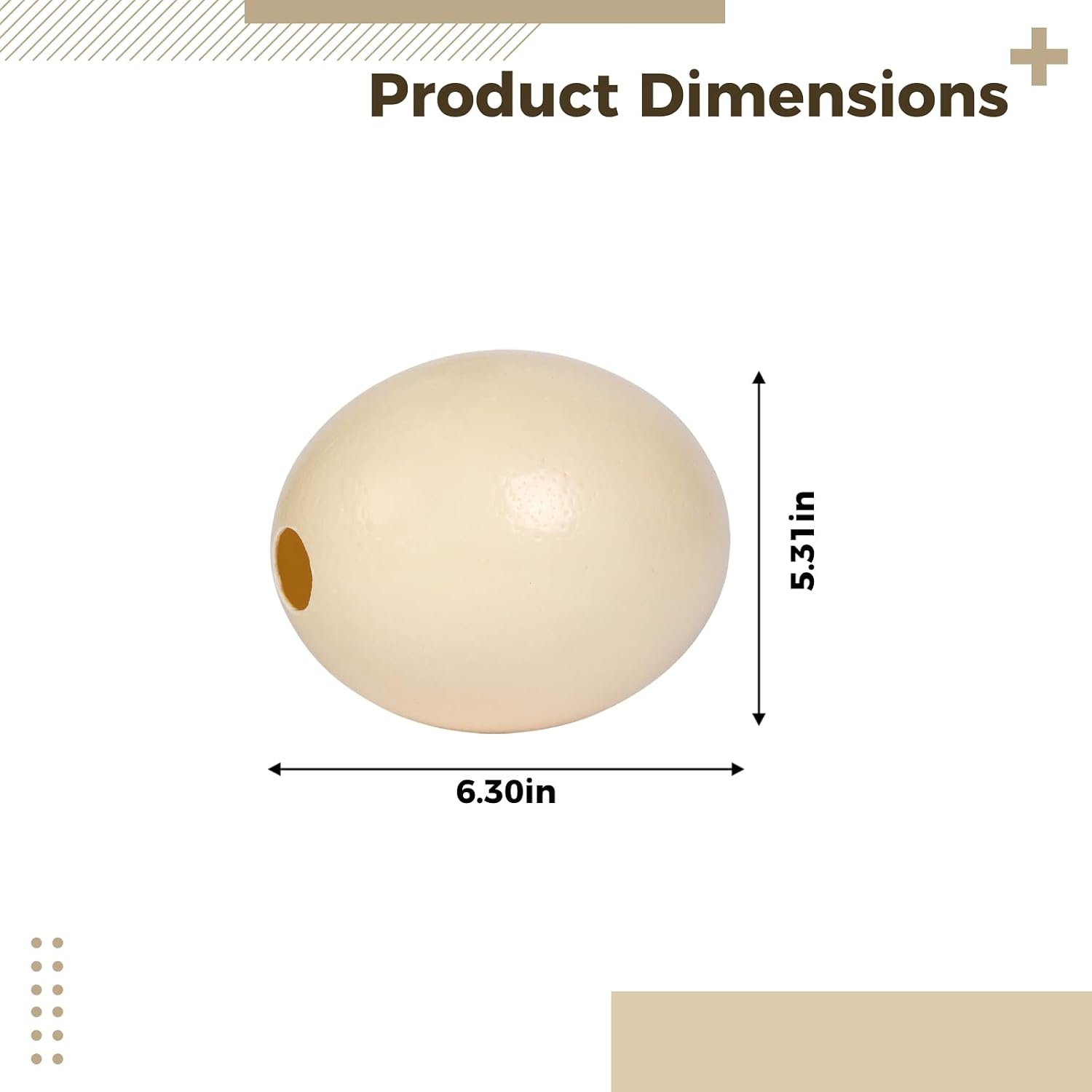 Diy Art And Carving Ostrich Eggshell Natural, 16 Cm / 6.3 In Tall, 13.5 Cm / 5.3 In Wide, Smooth Shell Textured, Cream Color, For Sculpture Projects And Luxury Home Decor Ideal