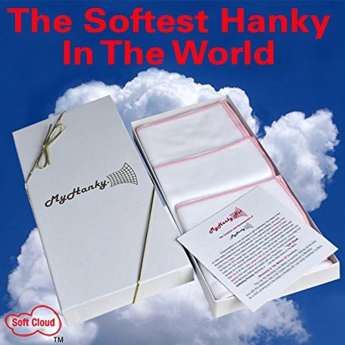 3 Pack Pink Stitched Flu Handkerchief. Softest Hanky to Comfort Your Sensitive Nose. Comes in an Elegant Gift Box. Great for Allergies, Cold and Flu. Makes A Great Gift.
