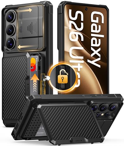 GolbinBox for Samsung Galaxy S26 Ultra Case with Card Holder & Slide Camera Cover Built-in Safety Lock and RFID Protection [Holds 4-5 Cards or Cash] Galaxy S26 Ultra Case Wallet 6.9 Ink Black