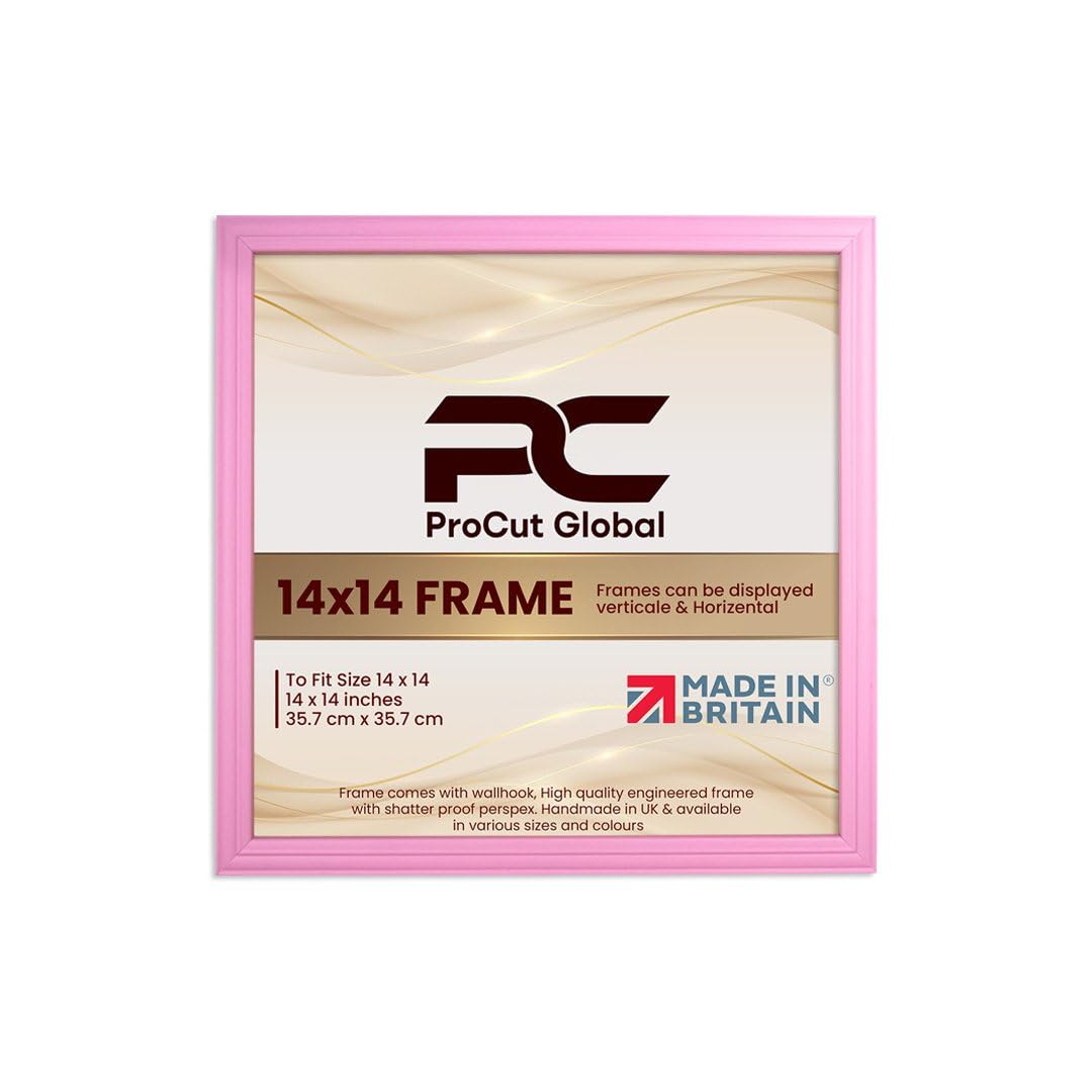Procut Global 14X14 Pastel Pink Picture Frames - Classic Wooden Photo Frame with Shatterproof Perspex for Wall or Tabletop - Perfect for Posters, Certificates & Prints - Sizes & Colors Available