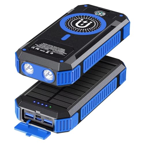 Image of LRSA Solar Power Bank, 40000mAh, Magnetic Wireless Charging, with LED Flashlight and Compass, for Camping (Black)