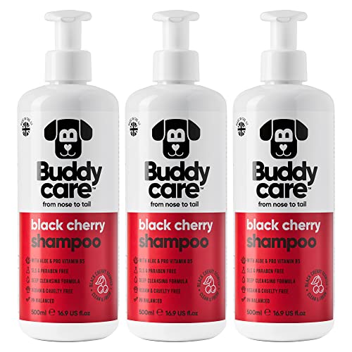 Buddycare Champú para Perros | Champú de Limpieza Profunda para Perros | con Aloe Vera y Pro Vitamina B5 Cerezo Negro 500ml x3