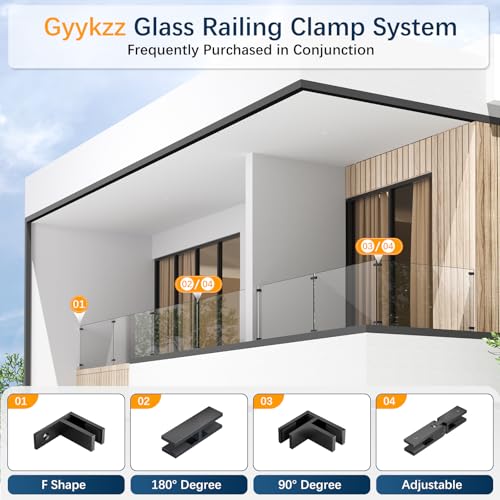 Image of 8 Pack Matte Black Wall to Glass Clamp 90 Degrees Glass Railing Clamp Fit for 3 /8 inch-1 /2 inch(10mm-13mm) Thinkness Balustrade, F Shape T304 Railing Clips for Fence, Balcony Deck, Indoor & Outdoor