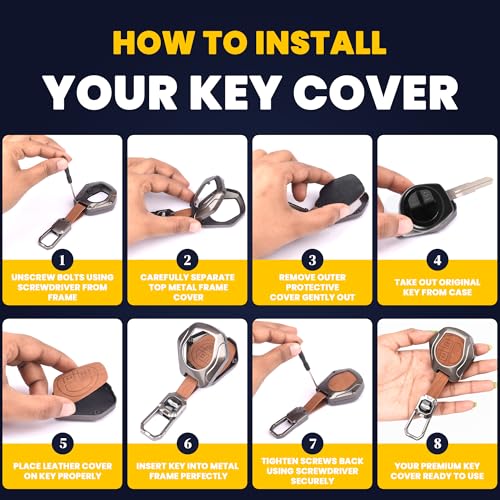 Image of Premium Metal Leather Key Cover Compatible with Maruti Suzuki S-Presso,Swift,SX4,DZire,Ignis,Alto,Vitara Brezza,Ertiga,Ciaz,Baleno,Ritz 2 Button Key Leather Protection with Keychain