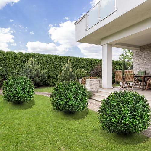 Image of 24 inch Artificial Olive Topiary Ball Tree 2-Pack, UV Resistant Outdoor