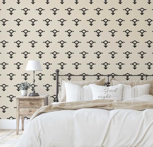 Papier peint tribal géométrique noir pour un salon bohème chic - 5