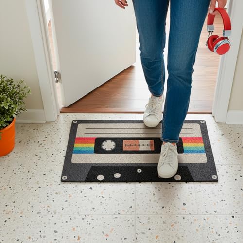 Fisura - Fußmatte außen Kassettenband Fußmatte aus Kokosnuss mit Rutschfester PVC-Rückseite. Fußabtreter für den Eingang. Handbemalt. Abmessungen:70 x 40. Farbe: Verschiedene.