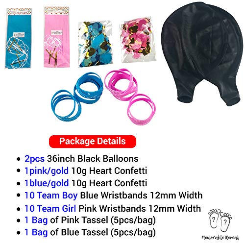 2 XL Baby Gender Reveal Balloons | 20 Team Boy or Girl Wristbands For Baby Shower Party Games | Pink and Blue Heart Confetti with Tassels | 26pcs Gender Reveal Party Supplies Kit |