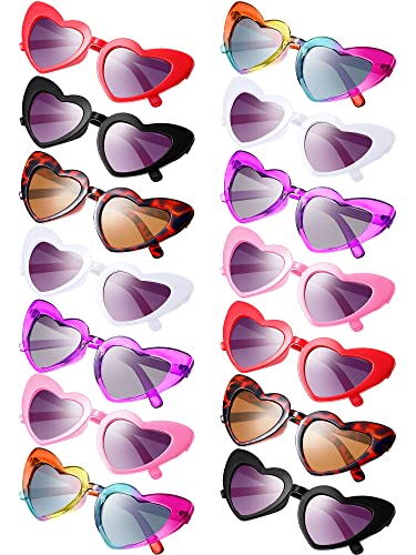 Weewooday 14 Pairs Heart Shaped Sunglasses For Kids Oversized Heart Retro Sunglasses For Girls Children Age 3-10(Assorted Color) #TOP21