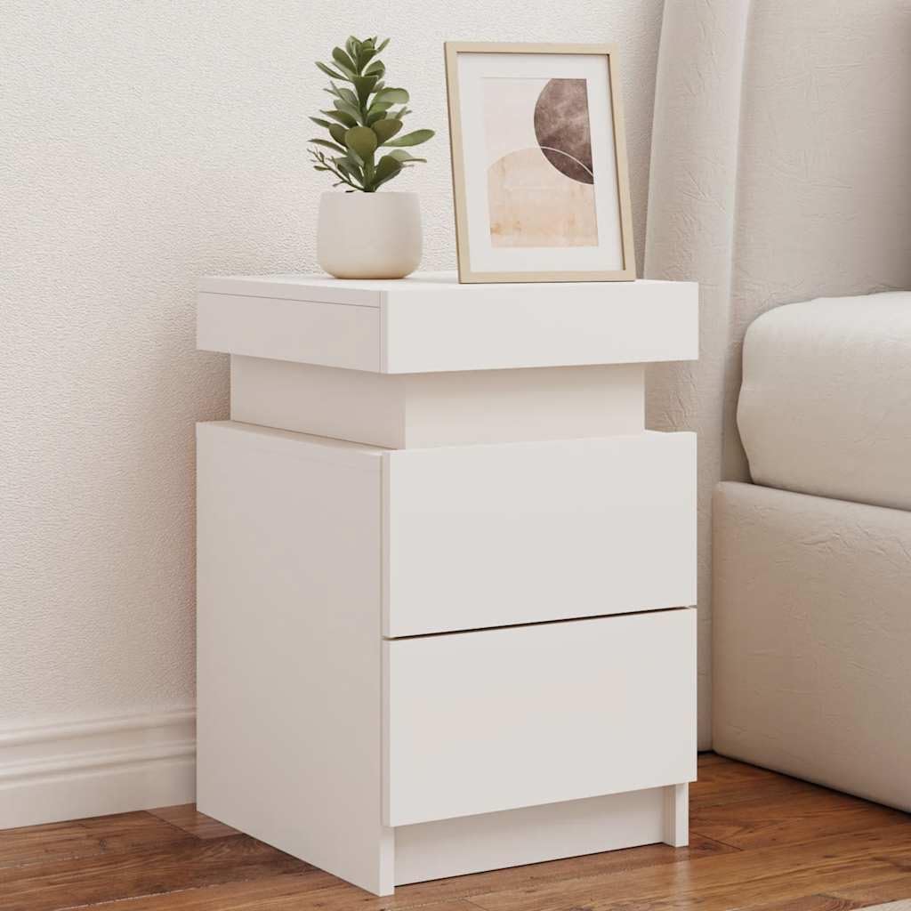 SXZenSpace Slim Bedside Cabinet with LED Lights White 35x39x55 cm Modern Engineered Wood Nightstand for Bedroom Living Room Corridor