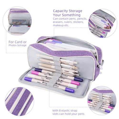 Image of iSuperb Large Pencil Pouch 3 Compartments Pencil Case Big Capacity Pencil Bag for Kids Teen Girls Boys Student School Supplies Pen Organizer Holder Bag (Purple)