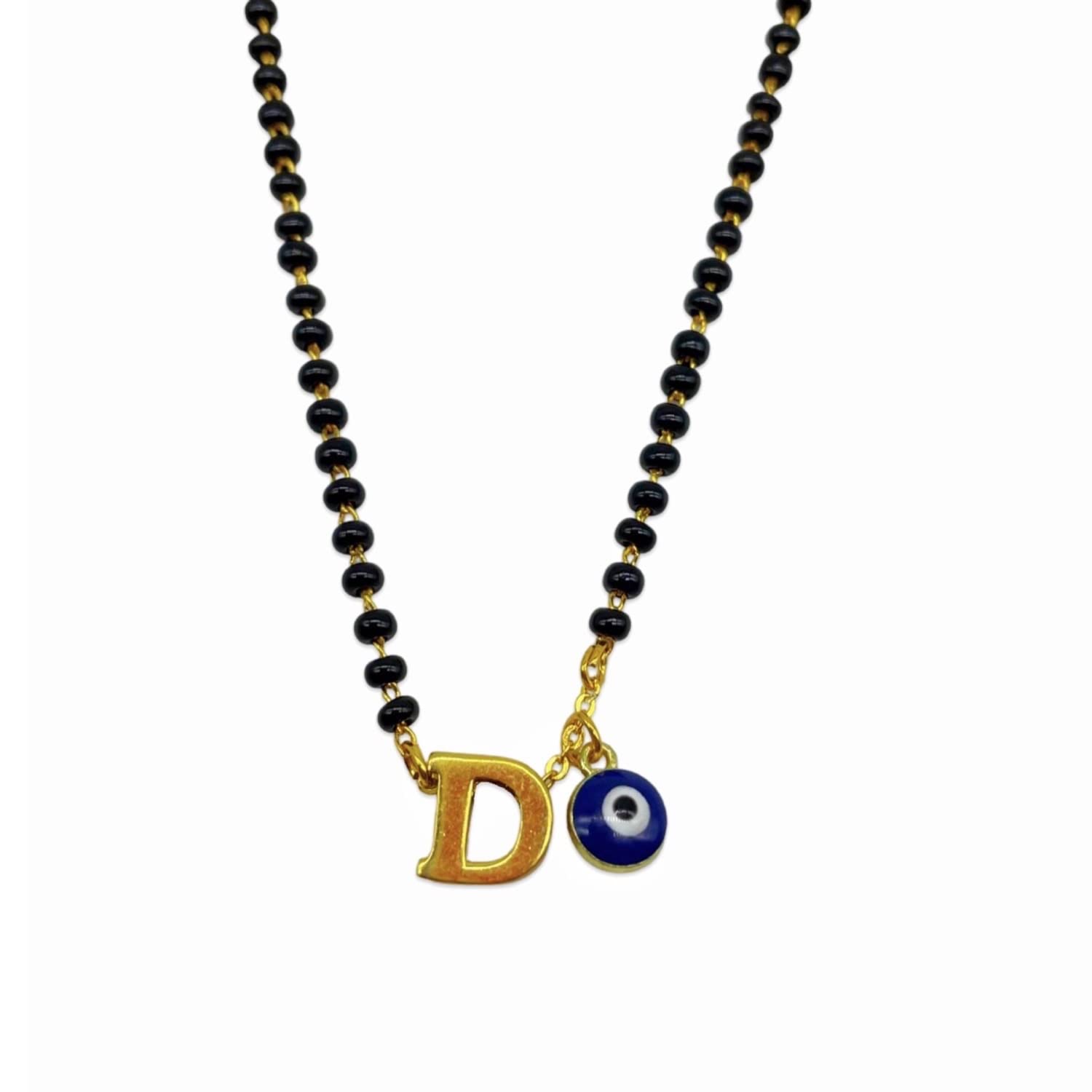 D Letter Alphabet Short Mangalsutra Designs With Blue Evil Eye Charm Pendant Gold Name Mangalsutra Design/Naam Wale Mangalsutra/Personalised Wife Husband Couple Name Mangalsutra Design (18 inch)-image-28