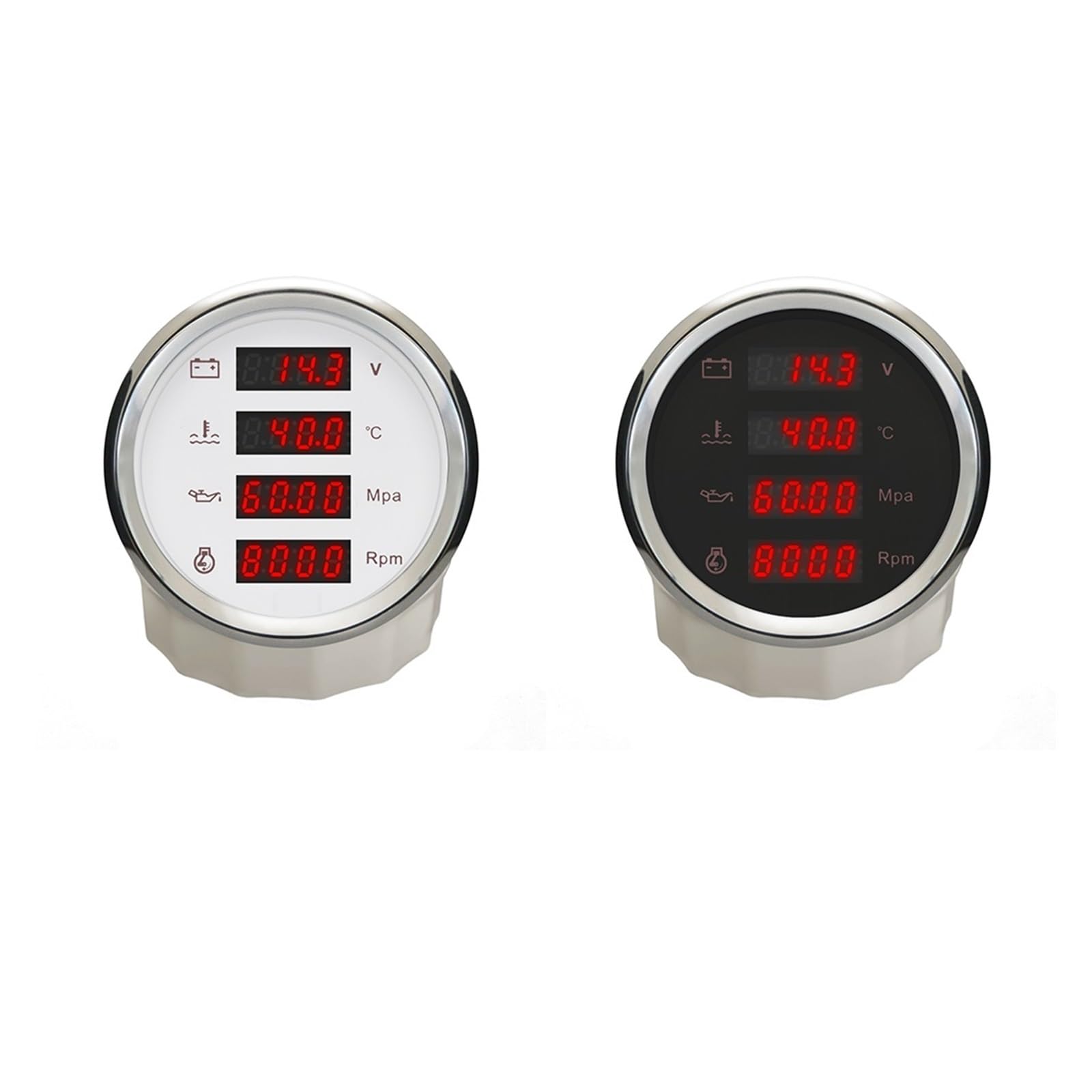 Tacómetro digital de velocidad de rotación de 85 mm, 8000 RPM, 25-120 ℃, temperatura del agua, 0-1 MPa, voltaje de presión de aceite, luz de fondo roja, 9-32 V(Nero)