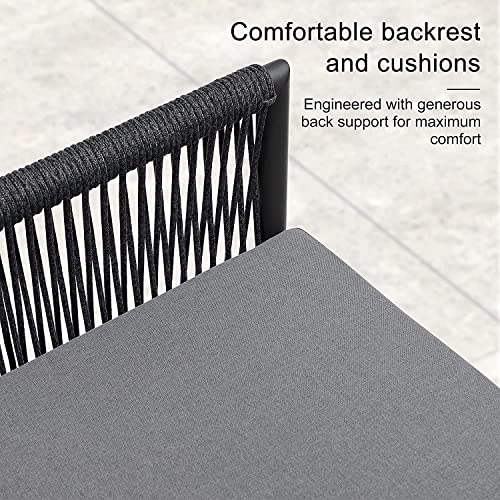 Image of DEVOKO Outdoor Living Space 4 Seater Conversation Sofa Set Ideal for Patio, Garden and Indoor Use Stylish Rope Furniture with Comfortable Cushions and Center Table (Black & Grey)
