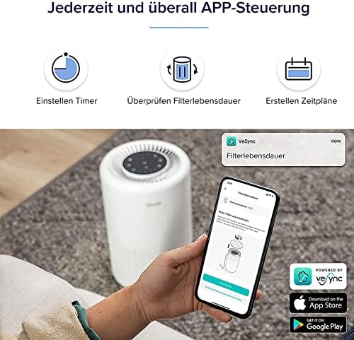 4. Bild von LEVOIT Luftreiniger HEPA Filter, Luftfilter gegen Schimmel Staub Pollen Gerüche, bis zu 35㎡ Raucherzimmer, Airpurifier Schlafmodus Nachtlicht Timer, App Steuerung 35 ㎡