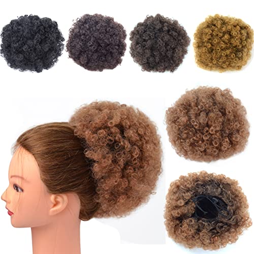 Afro Puff Drawstring Ponytail with Two Clips for Black Women Synthetic Curly Ponytail Bun Extension Hairpieces Updo Hair Extensions (Large