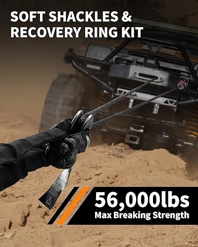 Image of DAYDOOR 56,000 LBS Soft Shackle Recovery Kit, 1 /2 inch x 22 inch (2-Pack) with 7075 Aluminum Snatch Ring, Winch Accessory for Jeep Wrangler, Bronco, 4Runner, Tacoma, ATV /UTV /Jeeps /SUVs, 4x4 Off-Road(Gray)