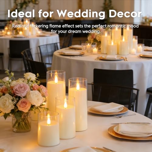Image of Fo32won Ivory White LED Flameless Pillar Candles Battery Operated with Remote Timer, 5 Pack 3D Flickering Acrylic Candles for Home Living Room Bedroom Fireplace Wedding Party Holiday Decor & Gift