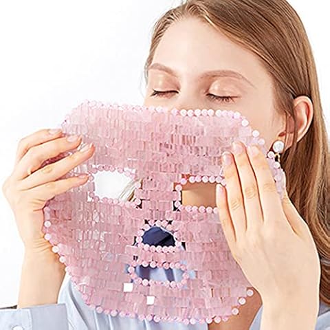 Natural Jade Mask, Rose Quartz Face Mask, 100% All Natural Jade Sleep Mask, Soothing Cooling Detoxifyin, Anti-aging Hot or Cold Therapy, for Face, Eyes and Neck Cover