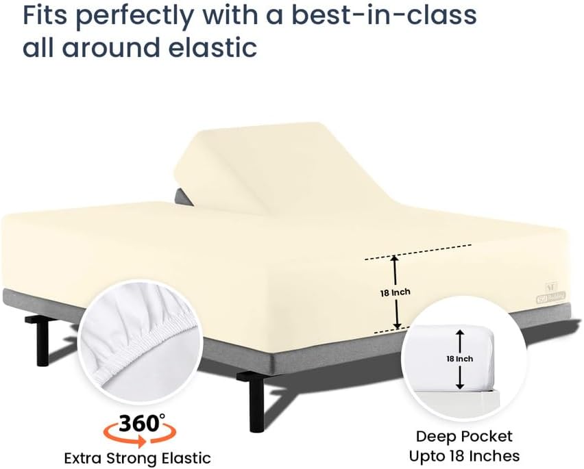 Miniatura 5 de SGI bedding Juego de sábanas Queen de 34 pulgadas, 100% algodón egipcio, sábanas ajustables de 600 hilos, juego de sábanas de 4 piezas de bolsillo