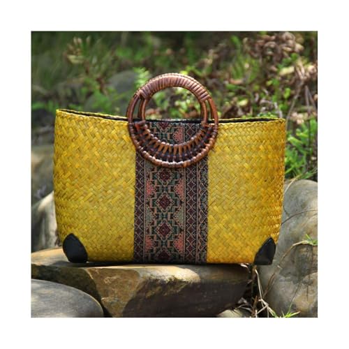 Bolso de playa grande mujer verano paja amarillo miniatura 3