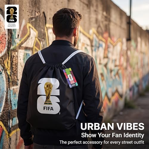 Image of FIFA World 2026 Cup Official Licensed Drawstring Backpack Bag, Sports Gym Sackpack for Adults Men Women Outdoor Travel Beach (Black+Colorful)
