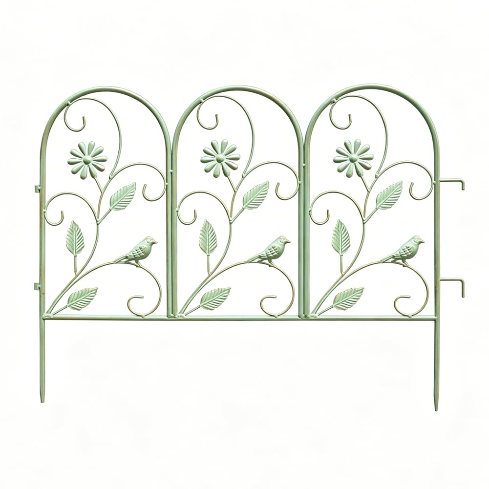 TT-YEC Courtyard Landscape Protective Fence Boundary, Wrought Iron Animal Isolation Fence, Weather-Resistant Ground-Inserted Flower Bed Boundary, 6 Interlocking Panels,Green B