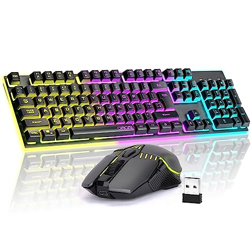 Gaming Wireless Keyboard and Mouse, Rechargeable RGB...