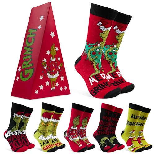The Grinch Socks for Men Teens, Christmas Holiday Socks Soft Breathable Crew Socks Multipack, Gifts for Him
