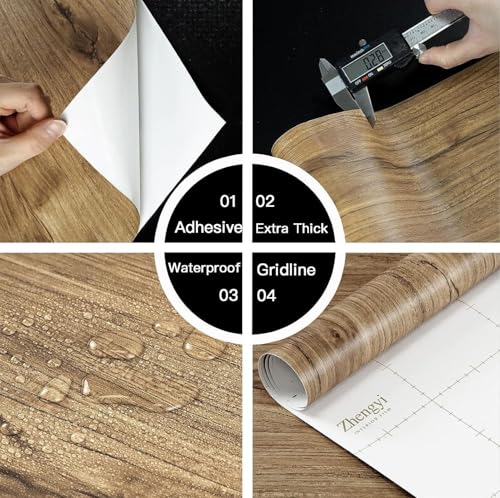 Image of HOME13 Vinyl Kitchen Self Adhesive Vinyl Decorative Brown Wooden Grain Wallpaper for Kitchen Countertop Home /Office 1 Ft x 4 Ft with 2pcs
