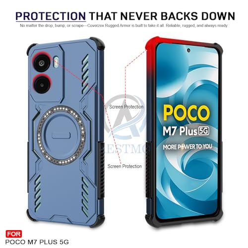 Image of AESTMO Back Case Cover for Poco M7 Plus 5G | Magnetic Case with Built-in Metal Ring | Compatible with MagSafe Accessories | Shockproof Hybrid (PC + TPU) (Blue)
