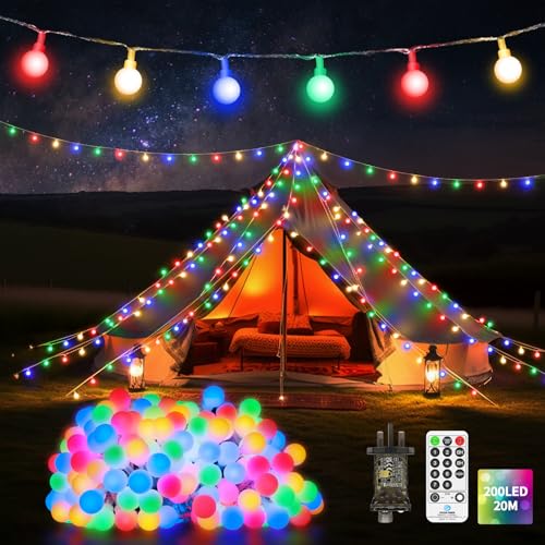 JXLEDAYY 20M 200 LED Christmas Lights Outdoor Fairy Lights Plug in Globe String Lights Waterproof with Remote Timer 8 Modes for Outside Garden Tree Party Indoor Bedroom Decorations Multicolored
