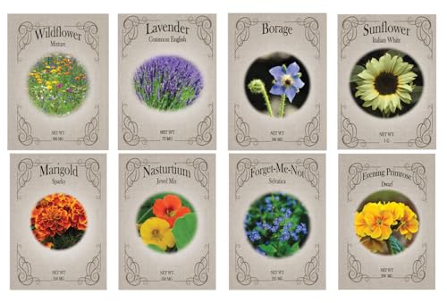 Set of 8 Pollinator-Friendly Wildflower Seed Mix – Grow a Thriving Garden for Bees, Butterflies & Hummingbirds – Non-GMO, Heirloom, High Germination – Wildflowers, Lavender, Sunflowers & More