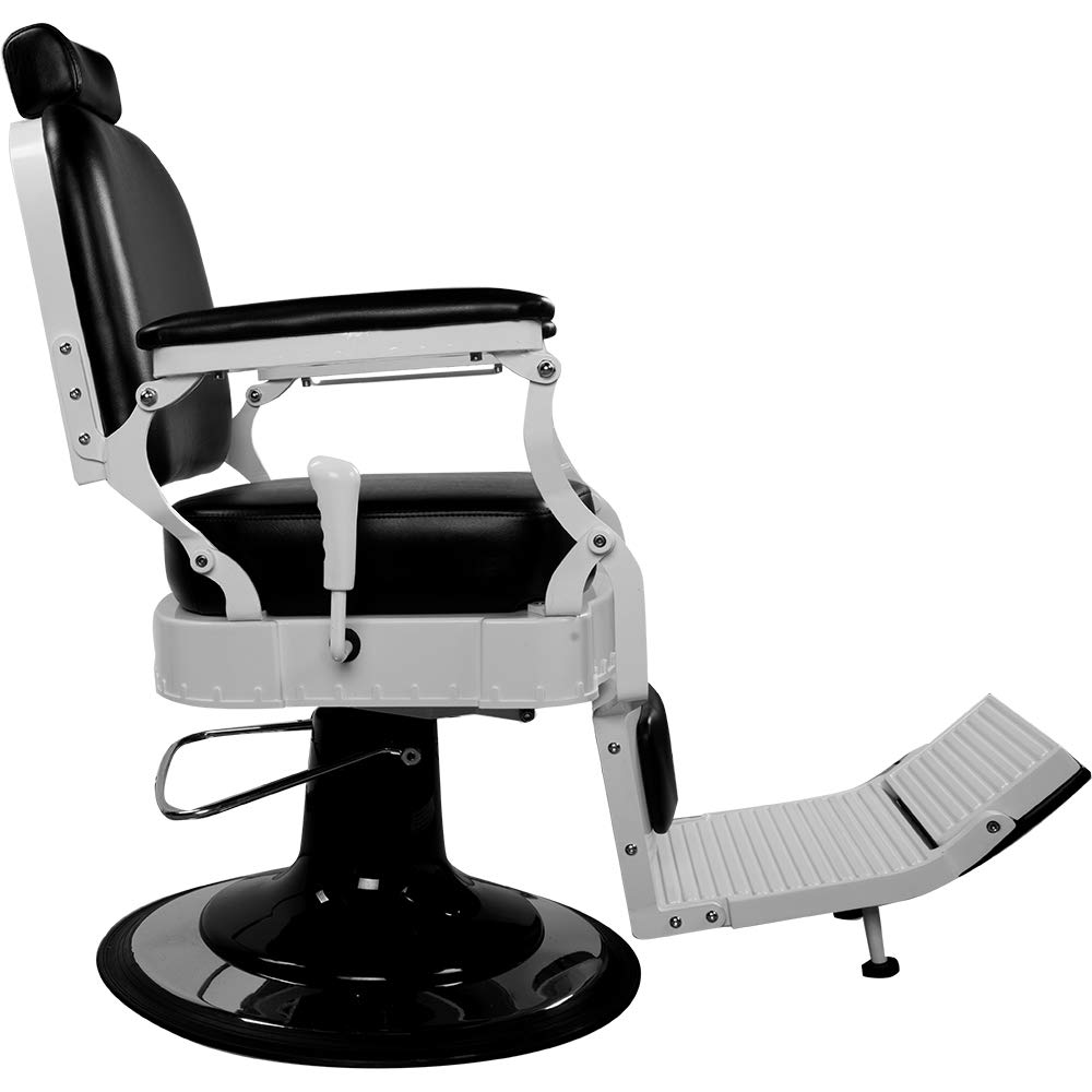 Medeo Herrenstuhl Friseurstuhl schwarz/weiß, zeitgenössisch, 360° drehbar, höhenverstellbar, Kunstleder, 150 kg Belastbarkeit, Entspannen
