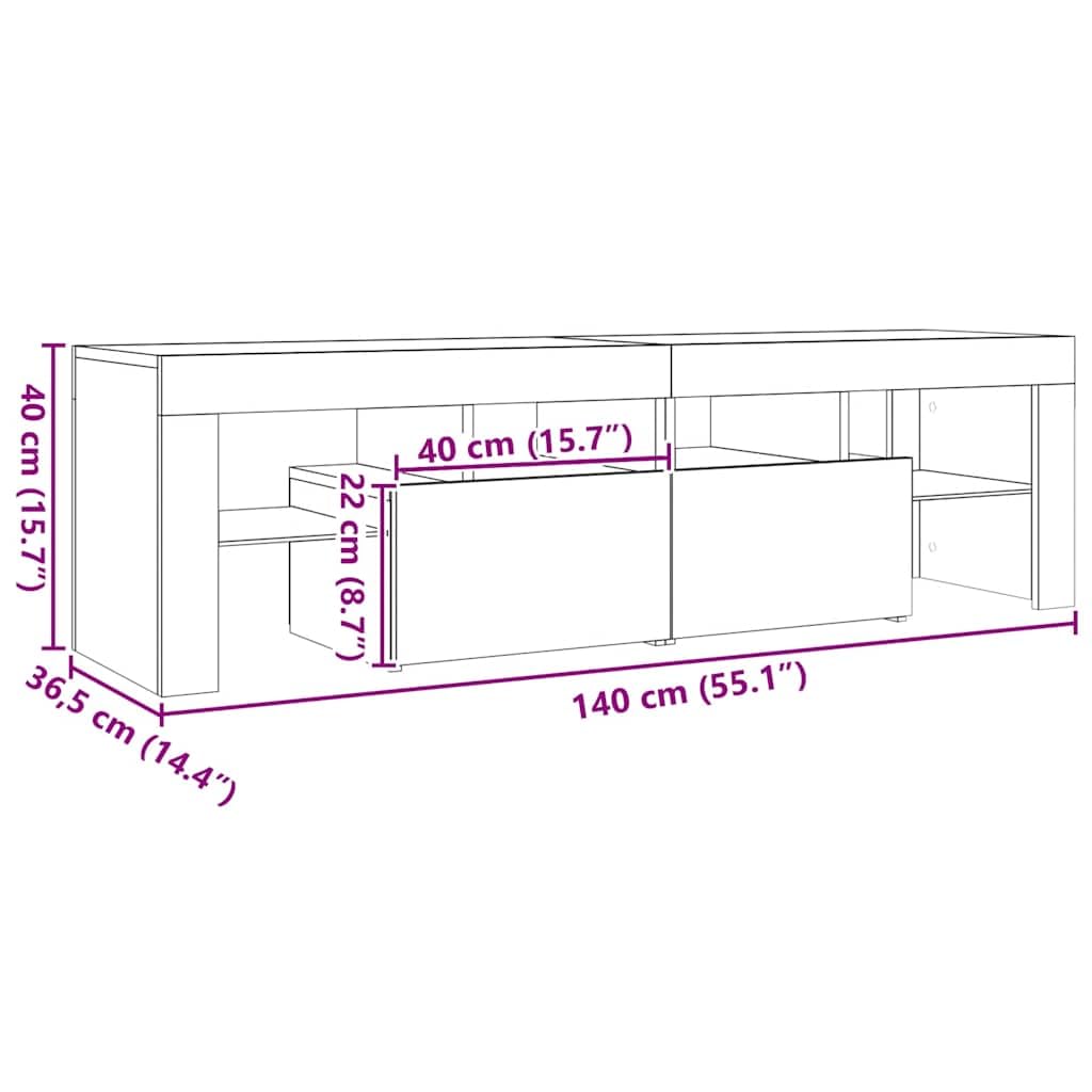 vidaXL Szafka pod TV z oświetleniem LED, czarny dąb, 140x36,5x40 cm